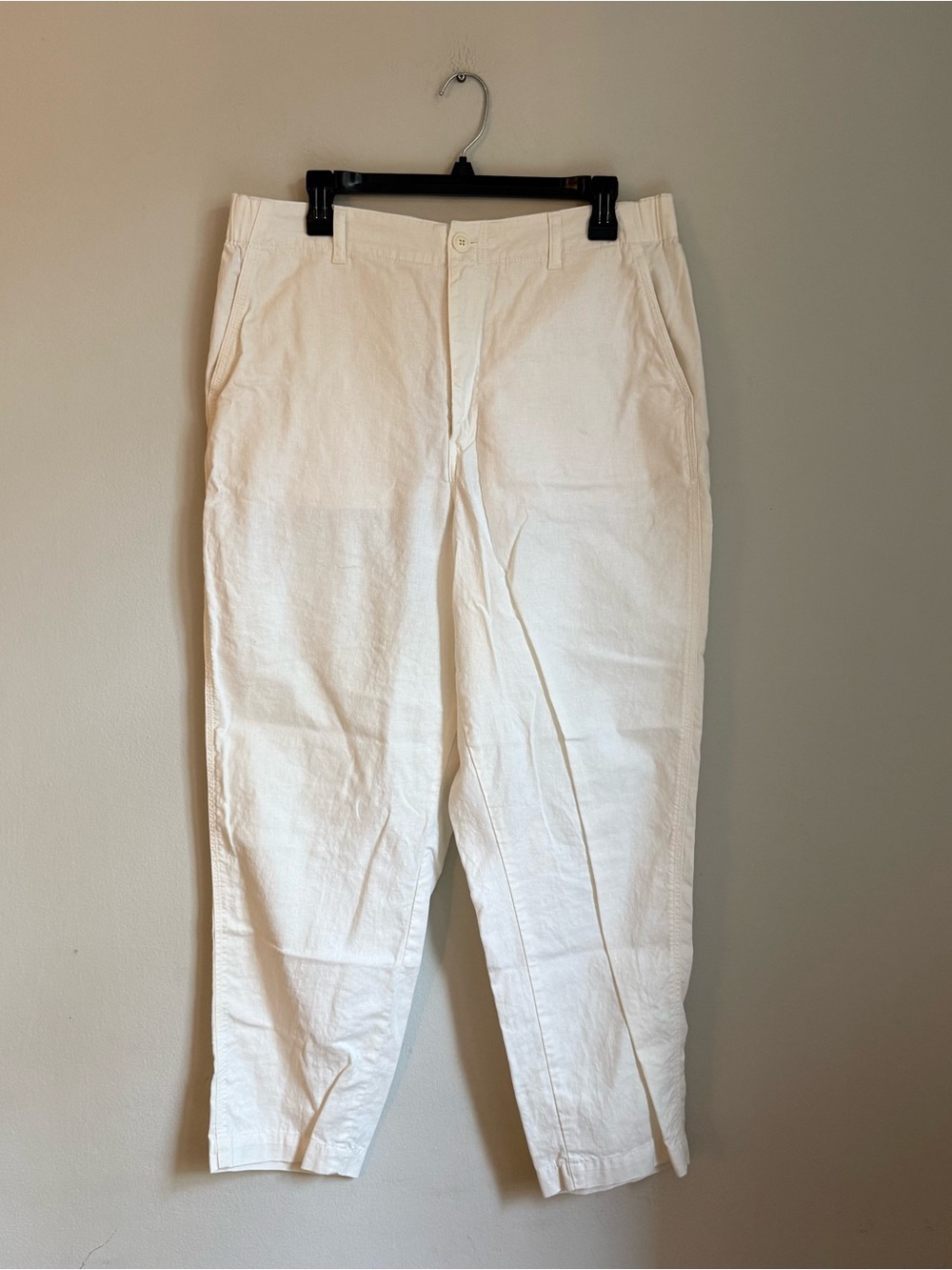 UNIQLO Women’s Linen Cotton Tapered Pants Size XL White High Rise Ankle